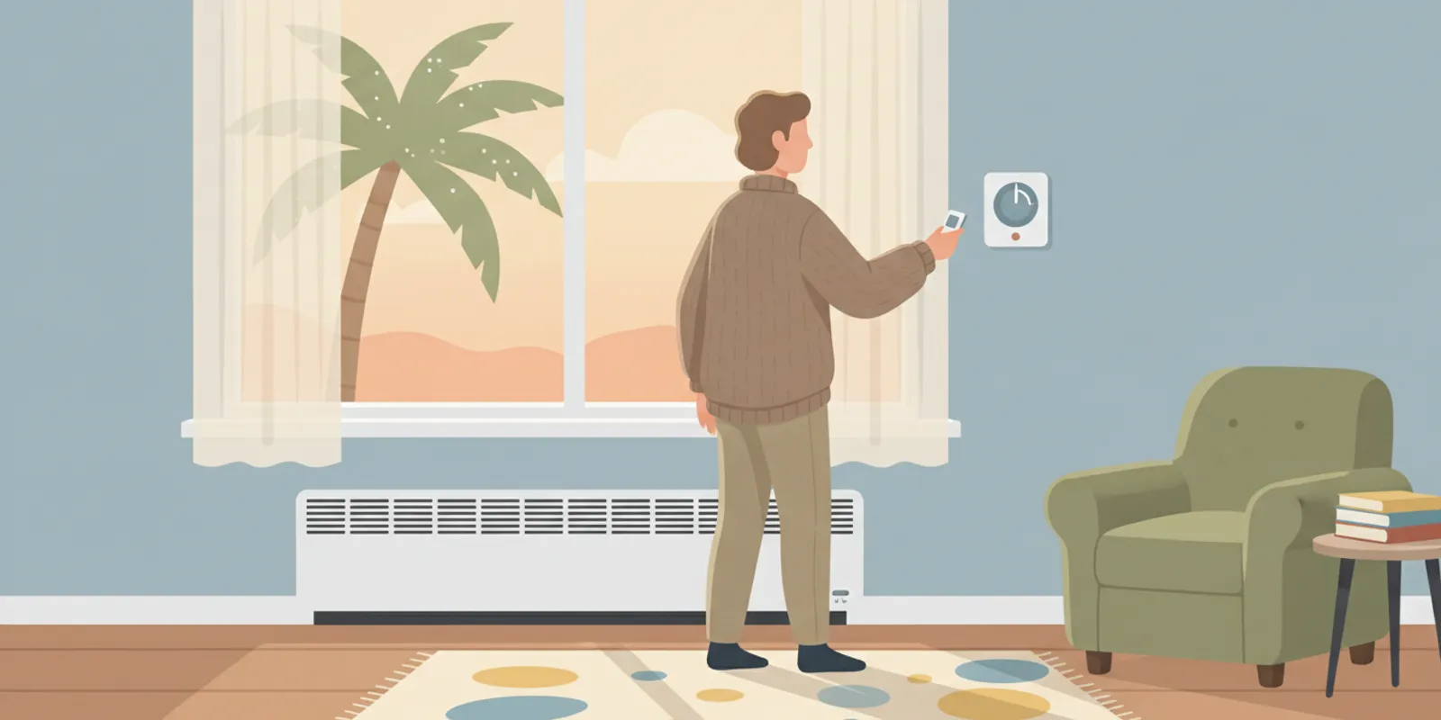 Electric baseboard heater mounted along a bright Florida home's living room wall