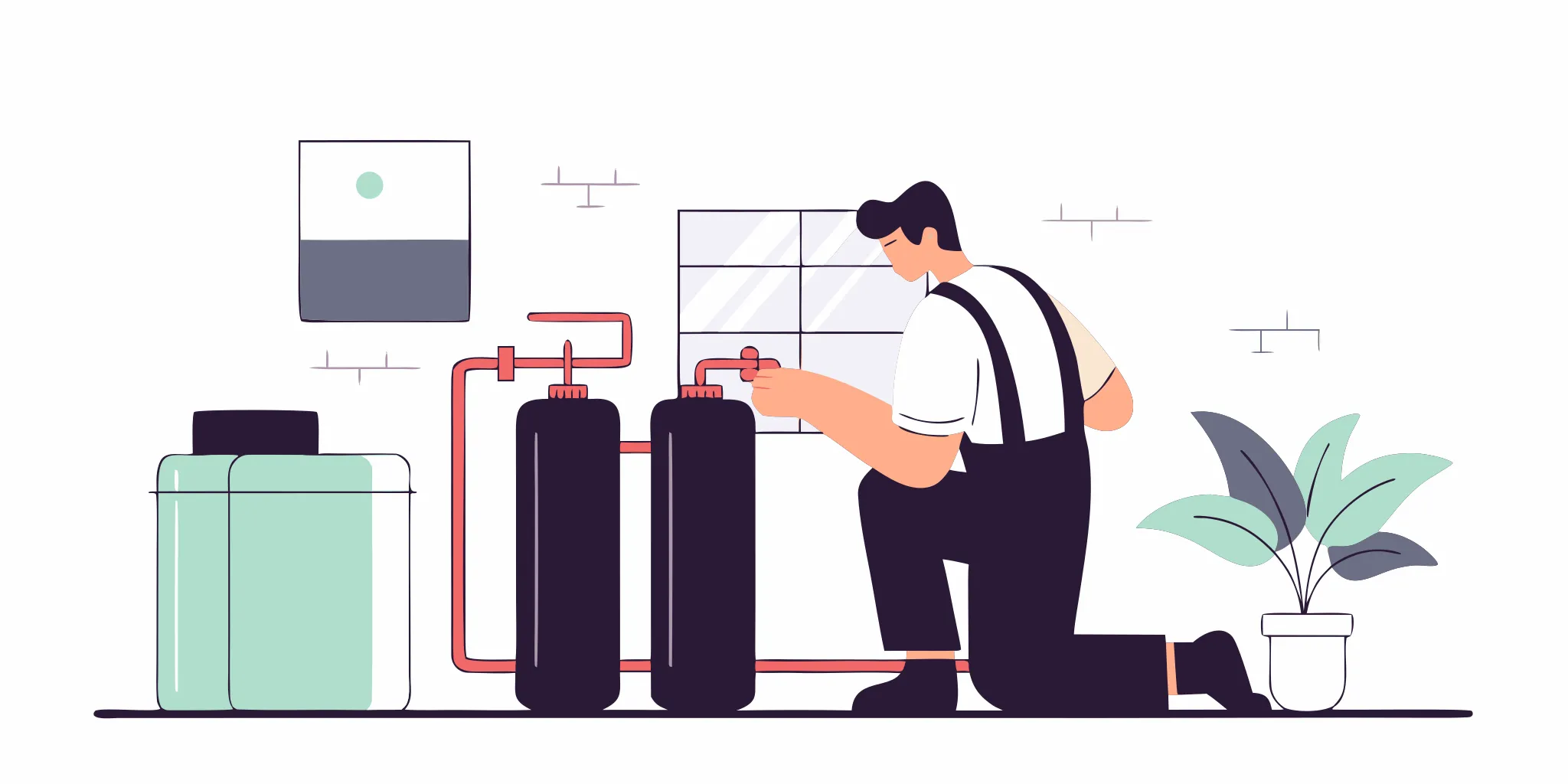 Plumber installing a water softener system for a Port St. Lucie homeowner