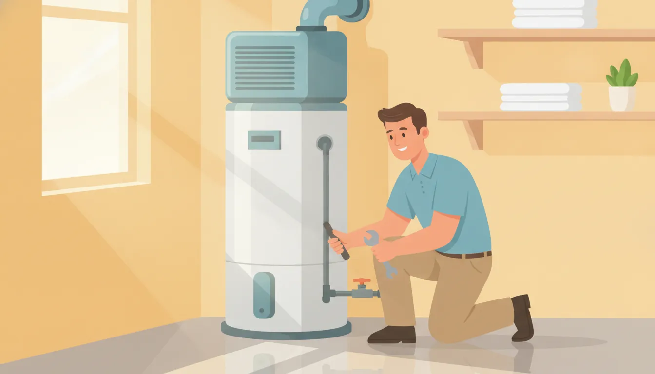 Licensed technician inspecting a high-efficiency water heater in a Florida home
