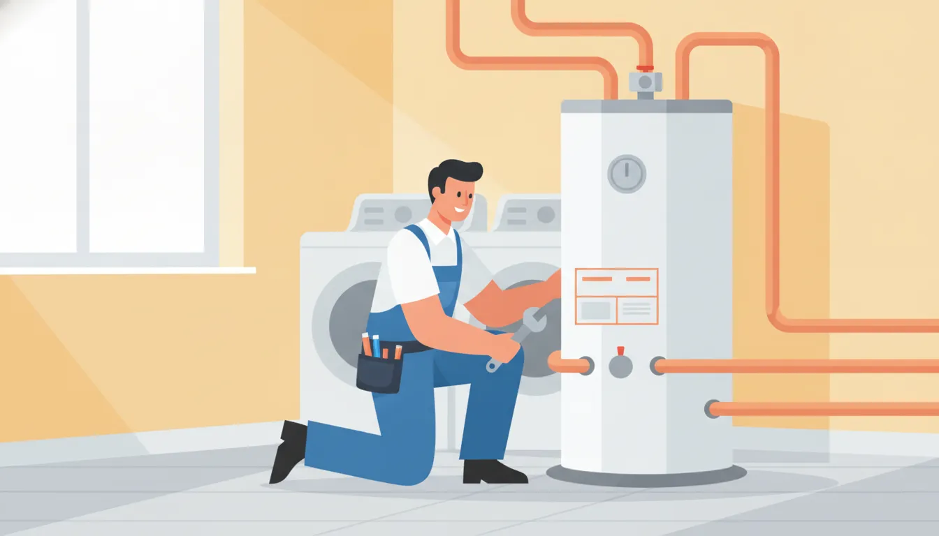 Professional technician inspecting a residential water heater in a Florida home utility room