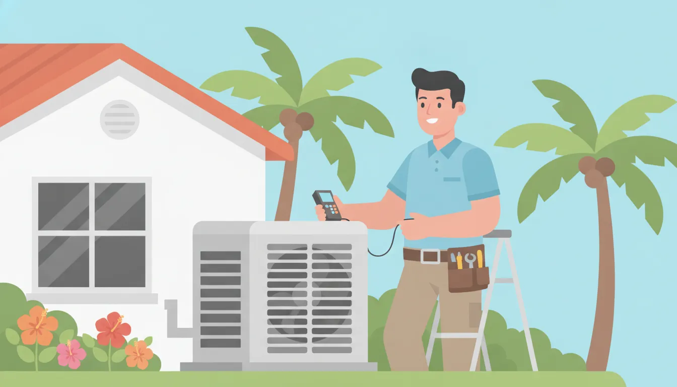 HVAC technician inspecting an air conditioning system at a Fort Pierce home