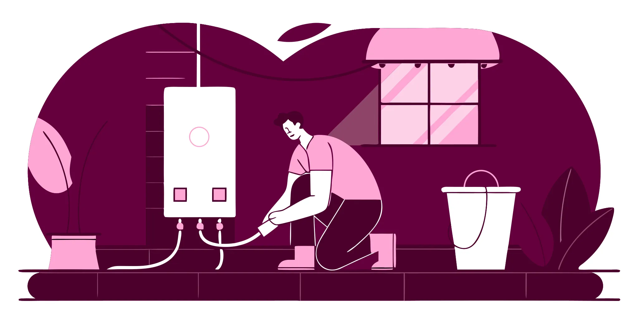 Plumber flushing a tankless water heater with a descaling pump and white vinegar