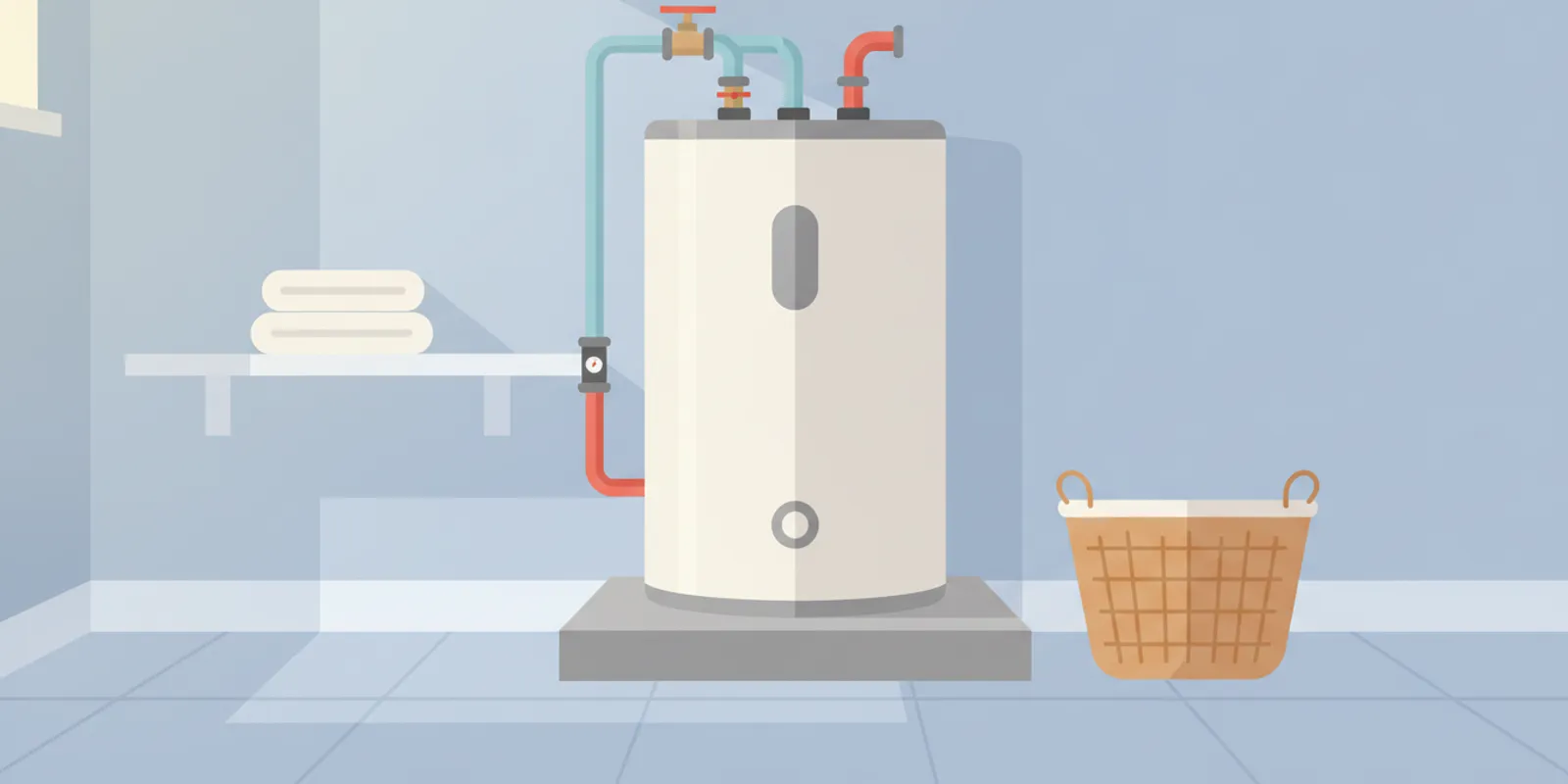 Small water heater installed in a compact utility space for point-of-use planning