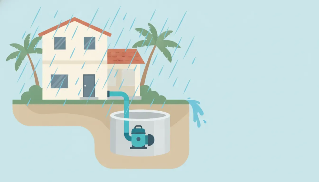 Sump pump installation system protecting a Florida home during heavy rain