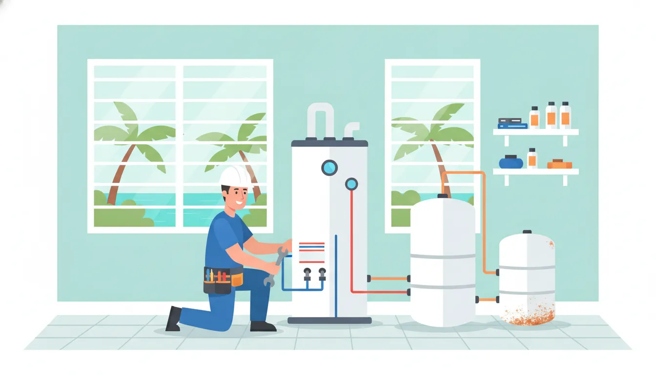 Licensed plumber planning water heater installation in a Stuart, Florida home