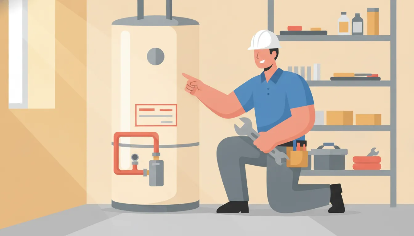Licensed plumber inspecting a tank water heater in a Stuart, FL home