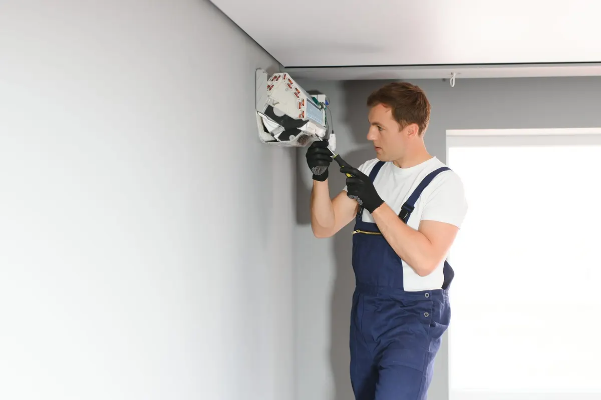 Technician diagnosing a ductless mini split system