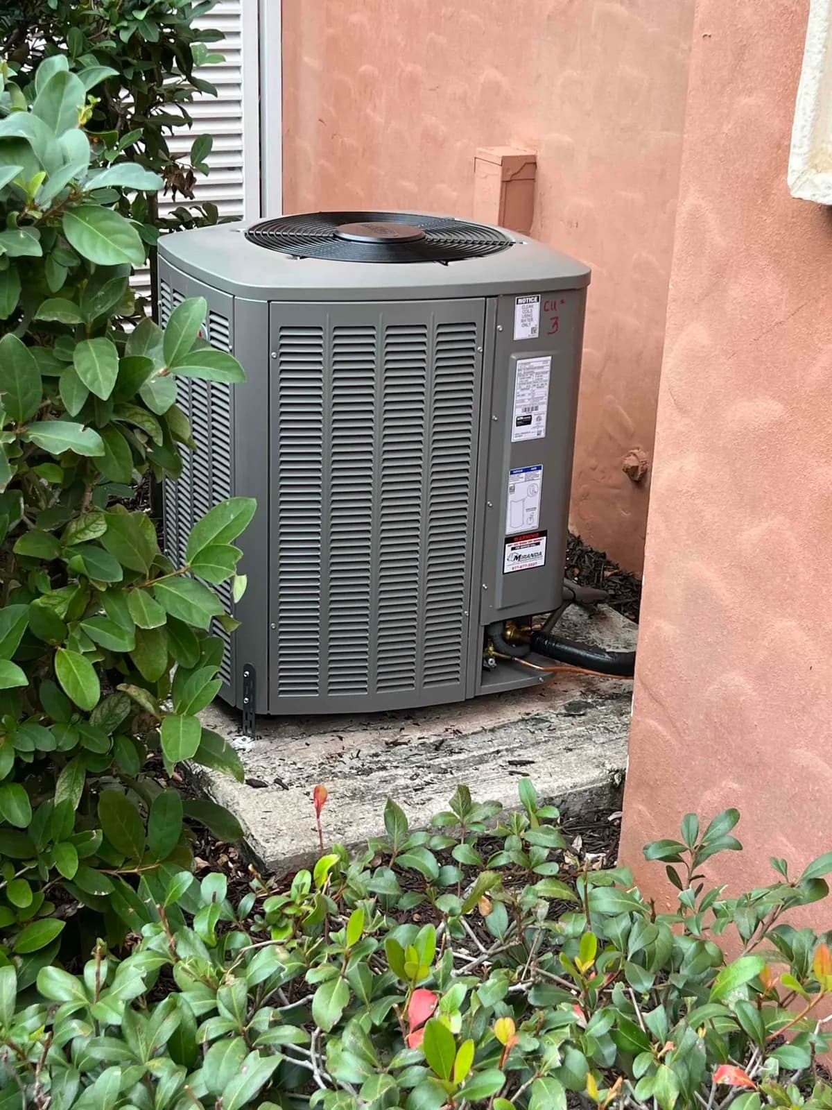 Installed central air conditioning unit outside a home