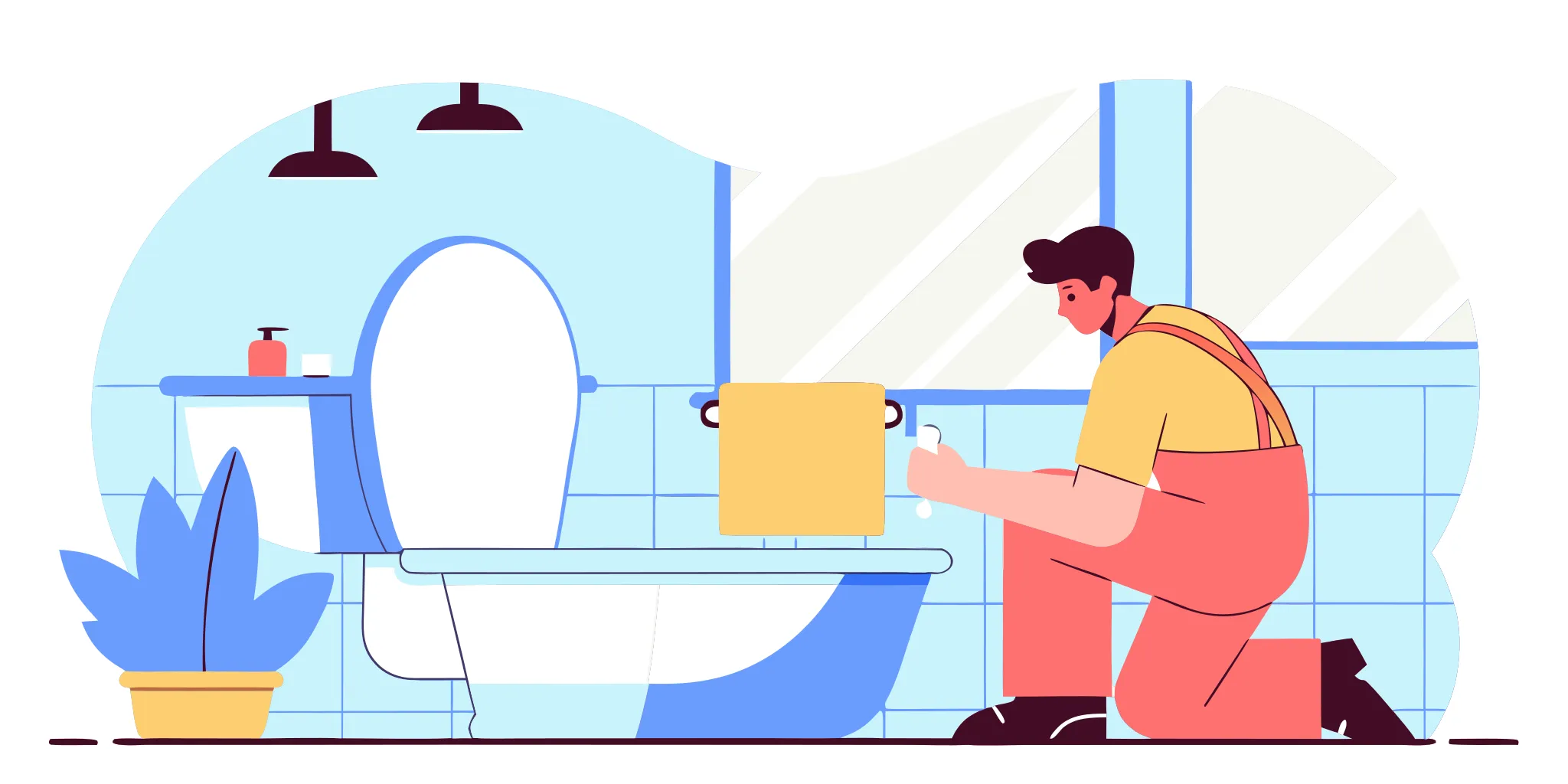Professional plumber inspecting a modern toilet in a Florida bathroom