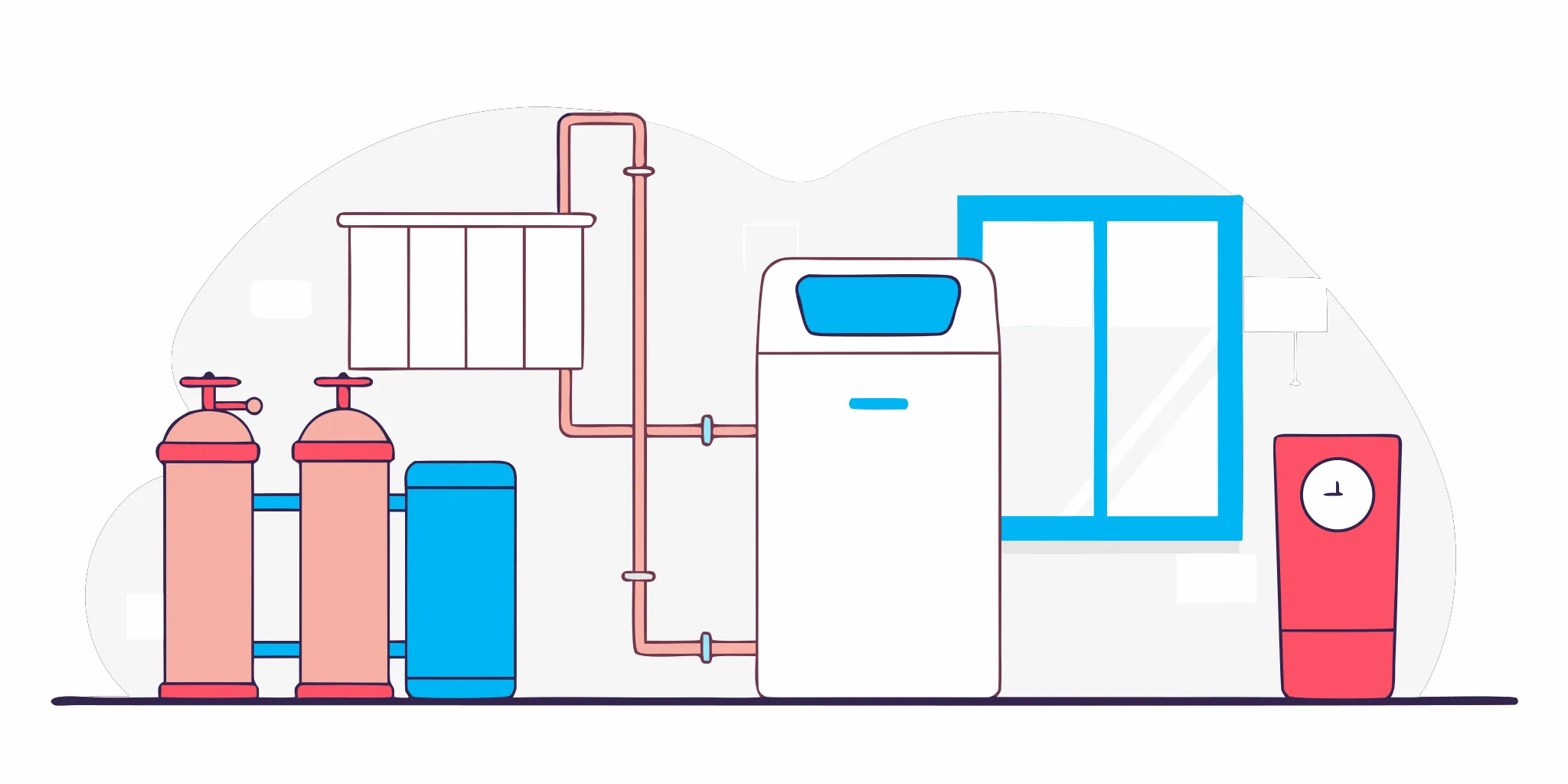 Modern water softener system installed in a Port St. Lucie Florida home utility room with copper pipe connections