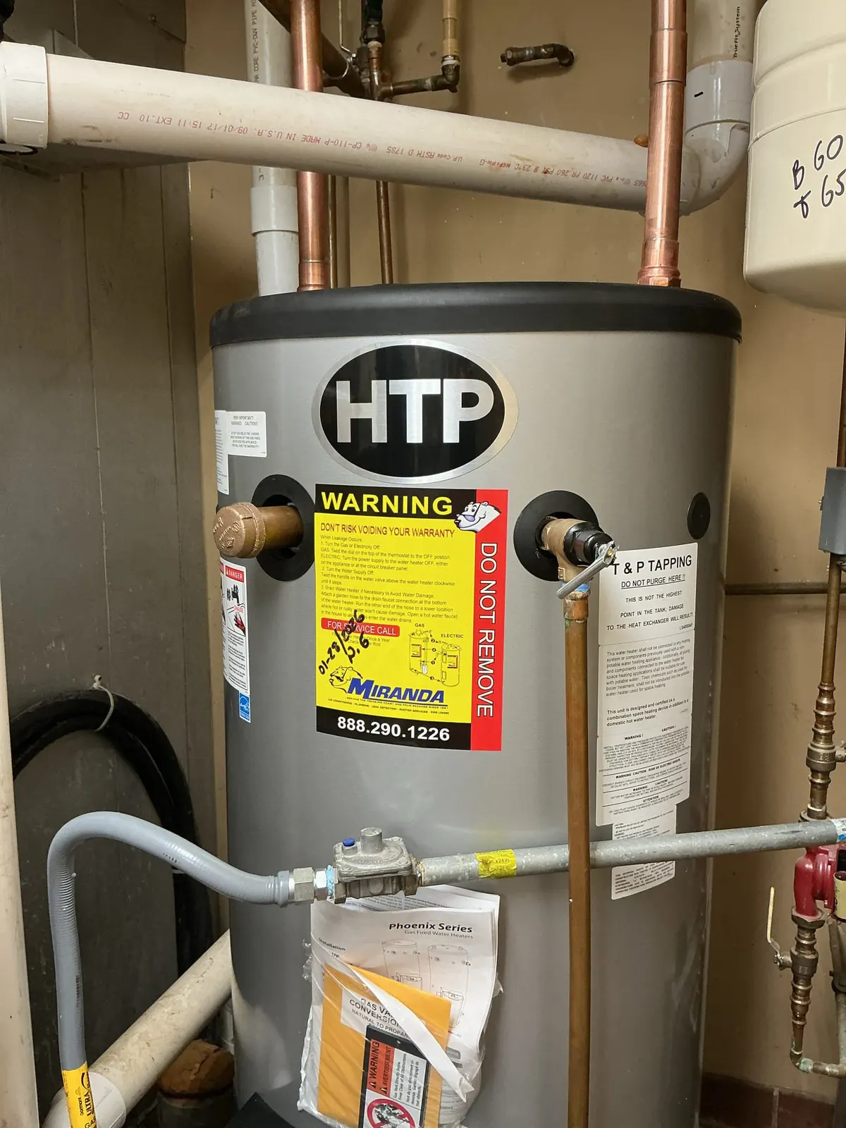 Commercial water heater during emergency plumbing service