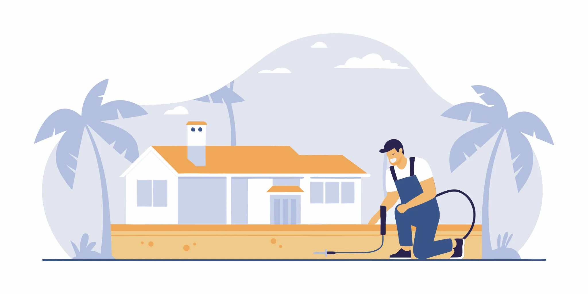Plumber cleaning a Florida home sewer drain line through an outdoor cleanout access point